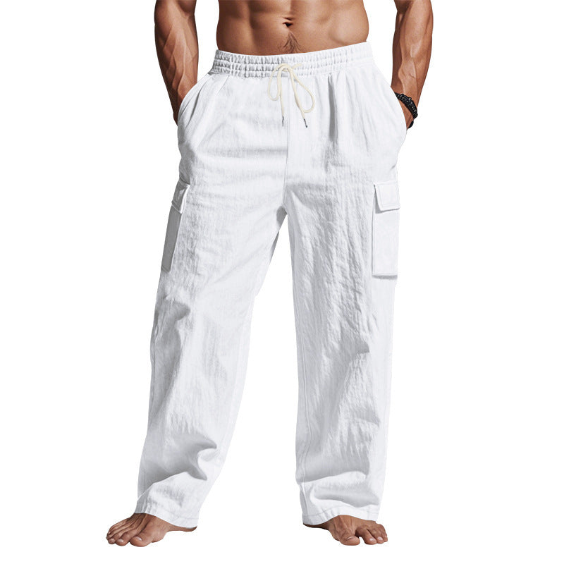 Workwear Multi-pocket Straight Linen Men's Trousers Fashion Mens Clothing Men Clothing Men Wears