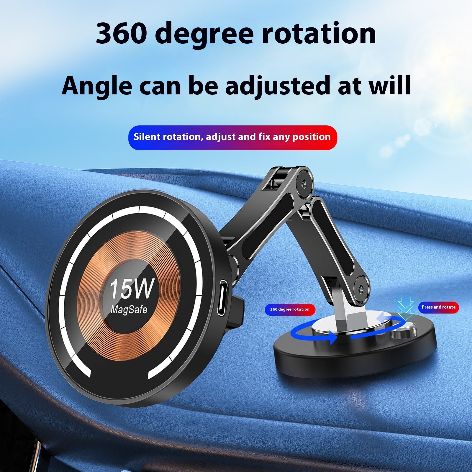 Rotating Car 360 Degrees 15W Magnetic Zinc Alloy Bracket